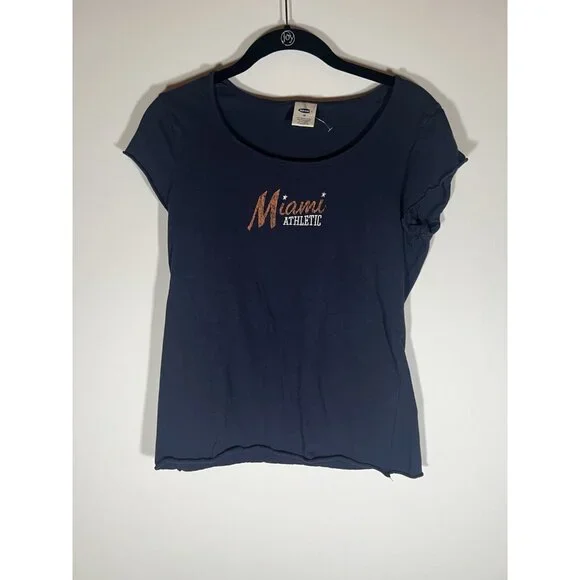 Vintage Y2K Old Navy blue Miami Athletics cap sleeve tshirt M retro casual - Picture 2 of 8